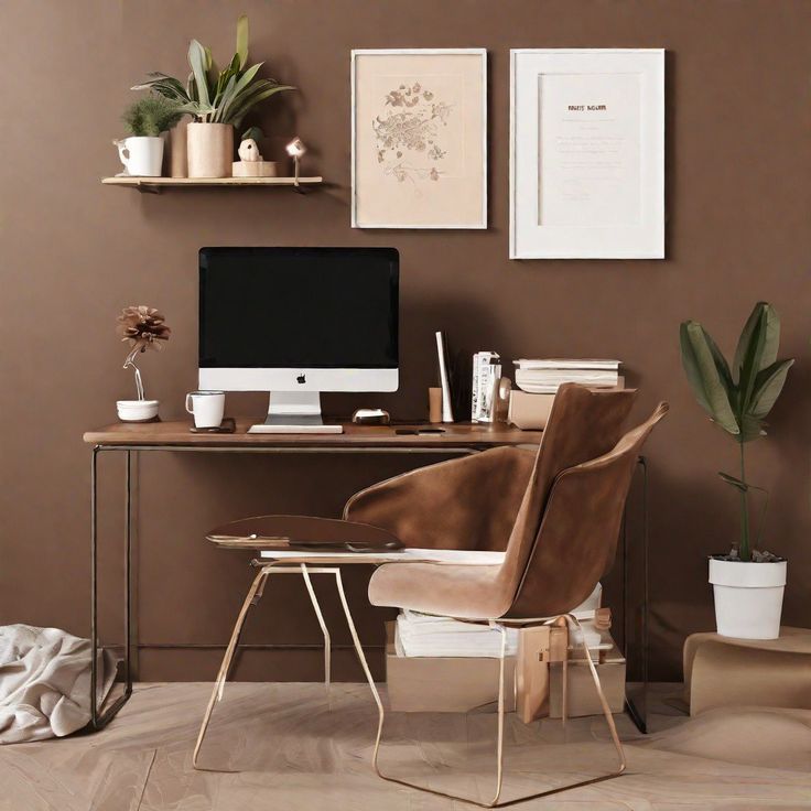 Brown earthy accent study room